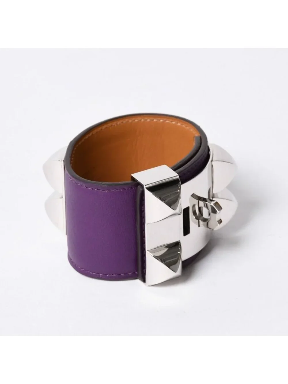 Hermes Collier de Chien Bracelet S Leather Purple Silver